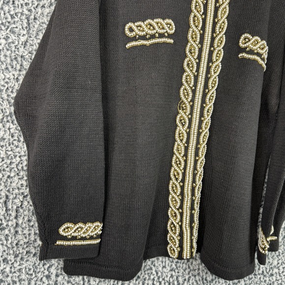 Victoria Harbour Vintage Sweater Black Knit Pullover Beige Gold Bead Design Sz L - Picture 5 of 16